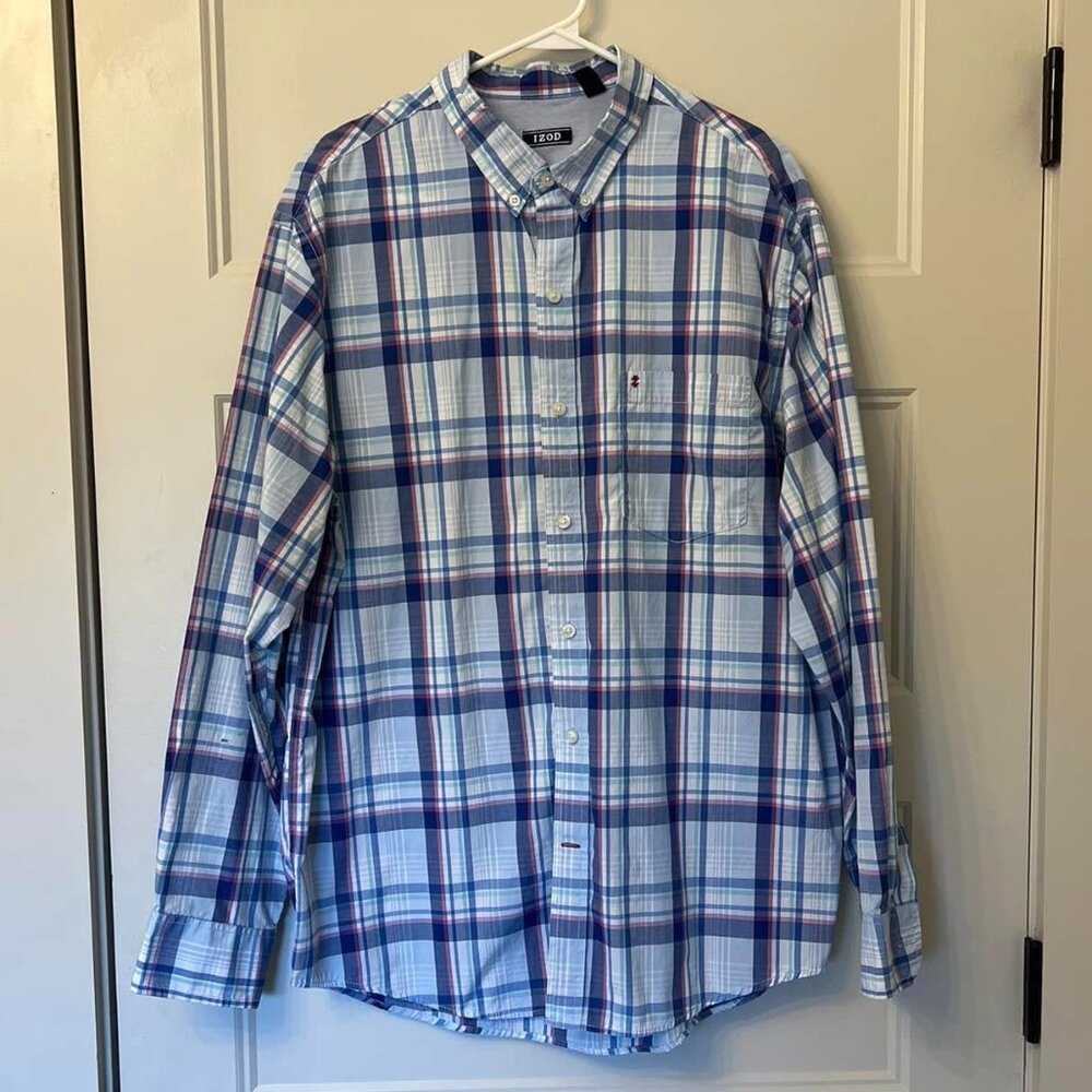 IZOD Men's Plaid Button-Up Shirt, Size L